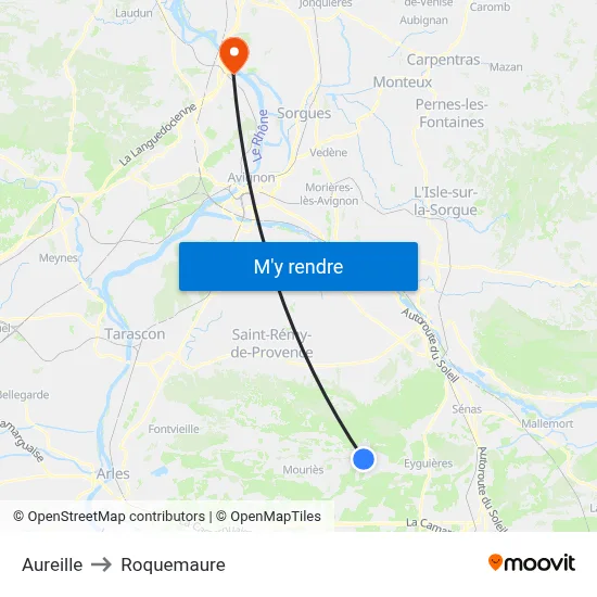 Aureille to Roquemaure map