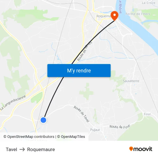Tavel to Roquemaure map