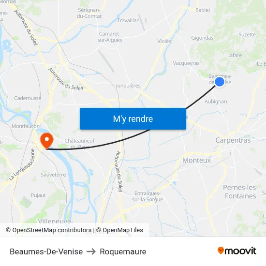 Beaumes-De-Venise to Roquemaure map