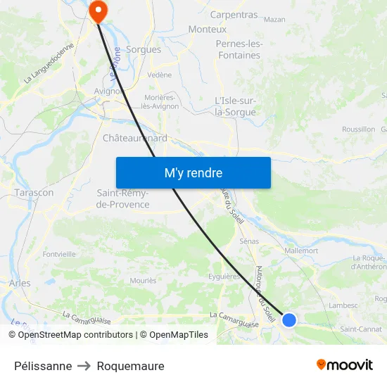 Pélissanne to Roquemaure map