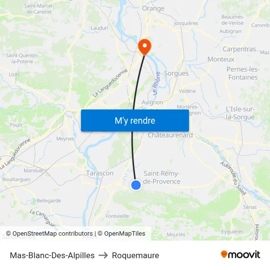 Mas-Blanc-Des-Alpilles to Roquemaure map