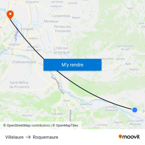 Villelaure to Roquemaure map