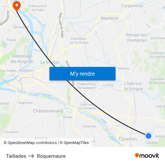 Taillades to Roquemaure map
