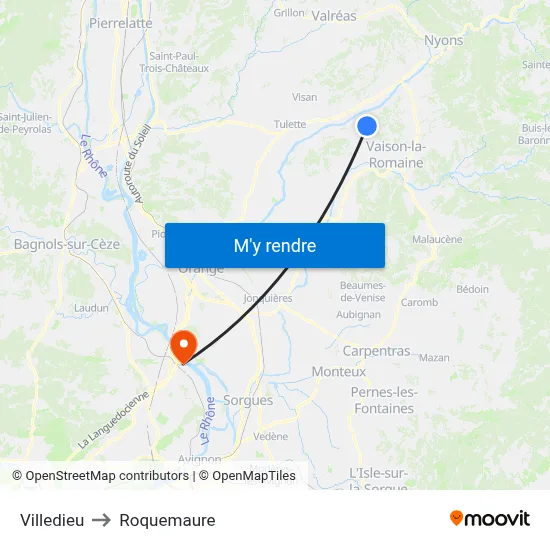 Villedieu to Roquemaure map