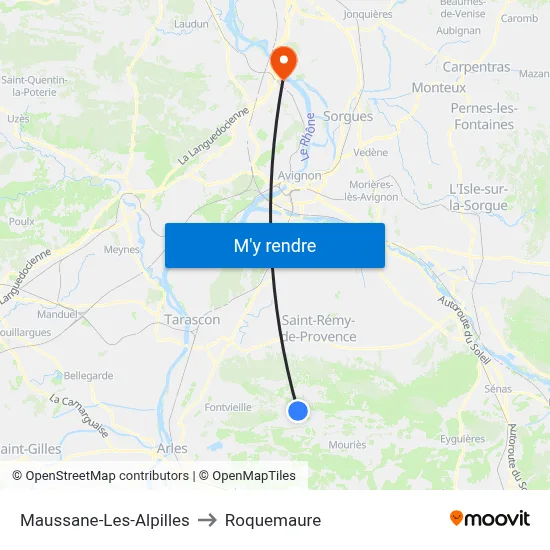 Maussane-Les-Alpilles to Roquemaure map
