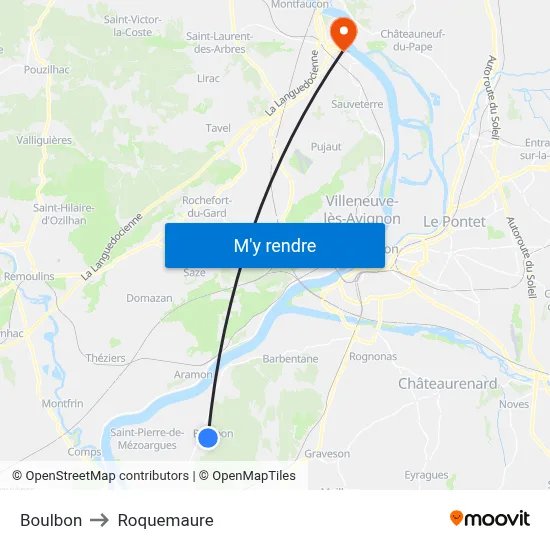 Boulbon to Roquemaure map