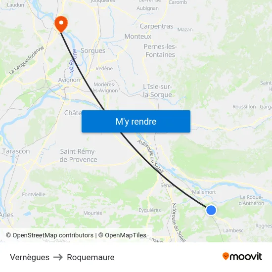Vernègues to Roquemaure map