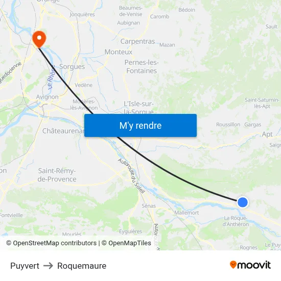 Puyvert to Roquemaure map