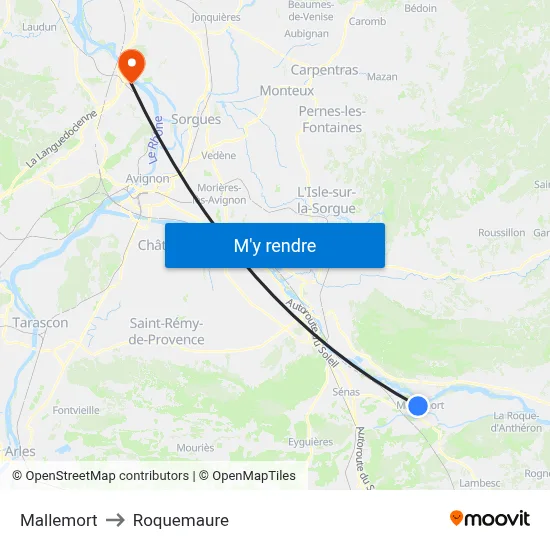 Mallemort to Roquemaure map