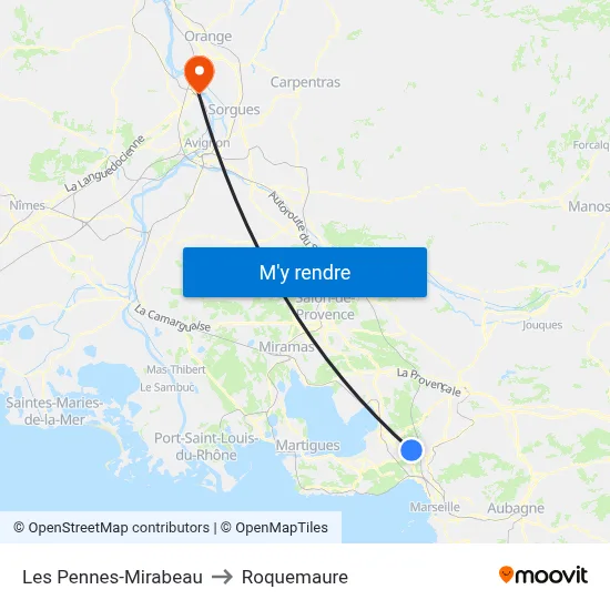 Les Pennes-Mirabeau to Roquemaure map