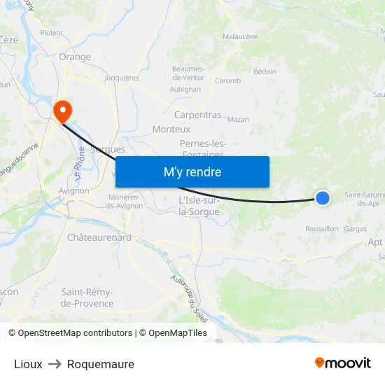 Lioux to Roquemaure map