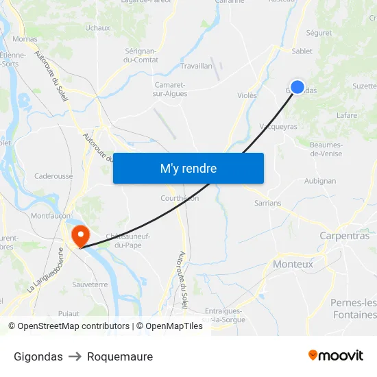 Gigondas to Roquemaure map