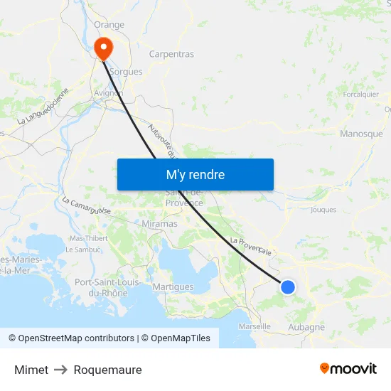 Mimet to Roquemaure map