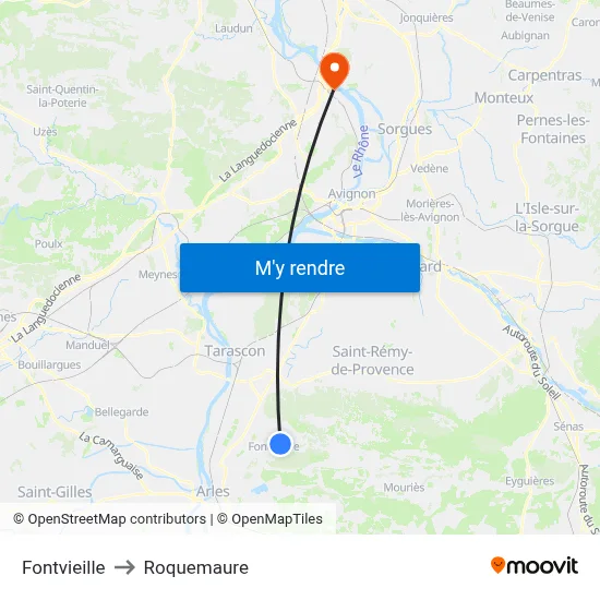 Fontvieille to Roquemaure map