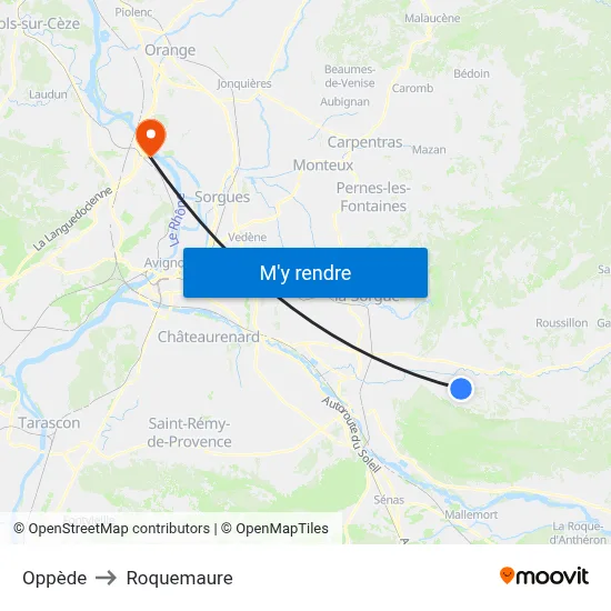 Oppède to Roquemaure map