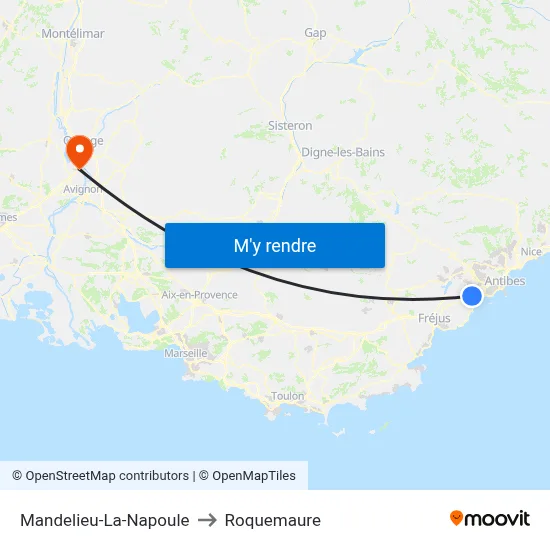 Mandelieu-La-Napoule to Roquemaure map