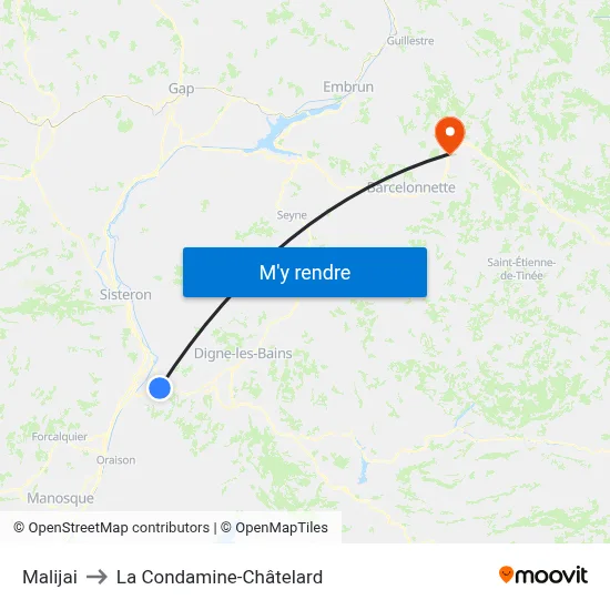 Malijai to La Condamine-Châtelard map