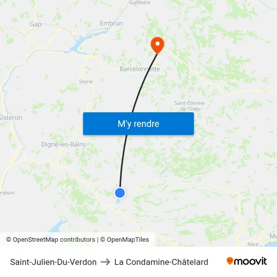 Saint-Julien-Du-Verdon to La Condamine-Châtelard map