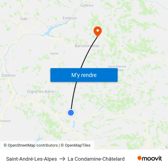 Saint-André-Les-Alpes to La Condamine-Châtelard map