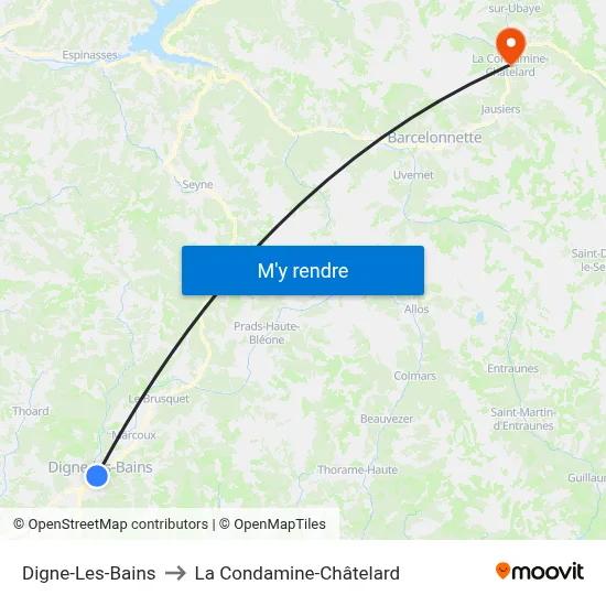 Digne-Les-Bains to La Condamine-Châtelard map