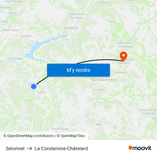 Selonnet to La Condamine-Châtelard map