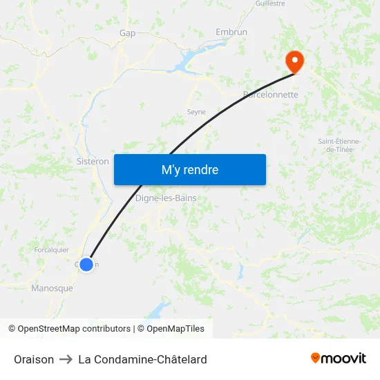 Oraison to La Condamine-Châtelard map