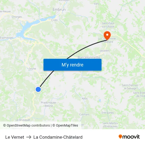 Le Vernet to La Condamine-Châtelard map