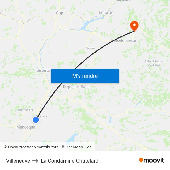 Villeneuve to La Condamine-Châtelard map
