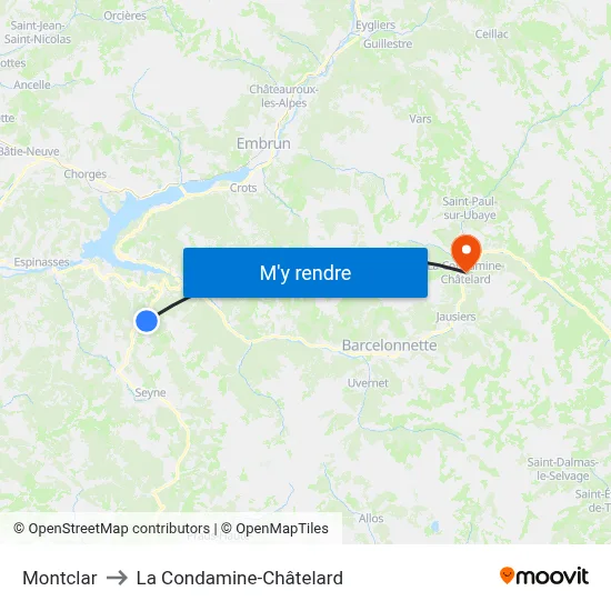 Montclar to La Condamine-Châtelard map