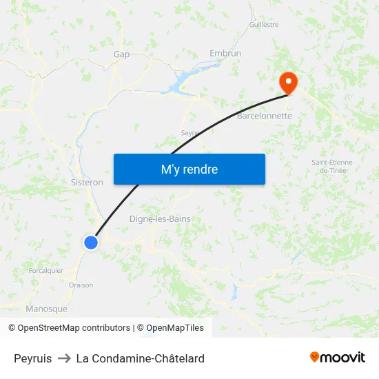 Peyruis to La Condamine-Châtelard map