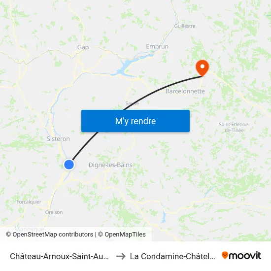 Château-Arnoux-Saint-Auban to La Condamine-Châtelard map