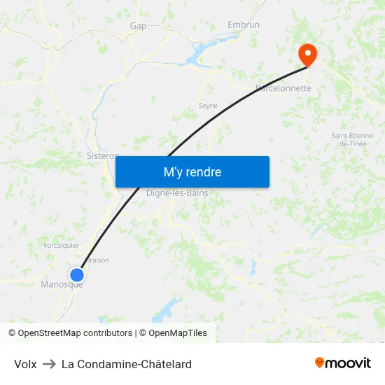 Volx to La Condamine-Châtelard map