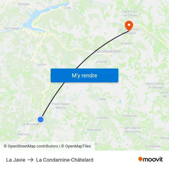 La Javie to La Condamine-Châtelard map