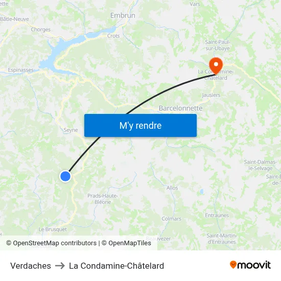 Verdaches to La Condamine-Châtelard map