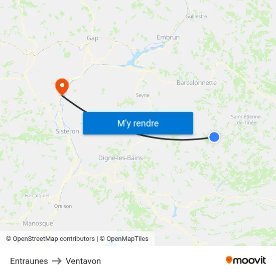 Entraunes to Ventavon map