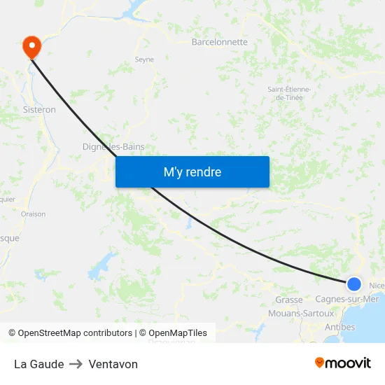 La Gaude to Ventavon map