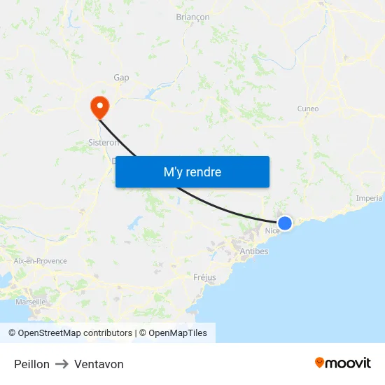 Peillon to Ventavon map