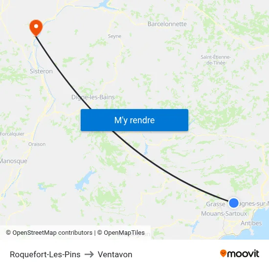 Roquefort-Les-Pins to Ventavon map