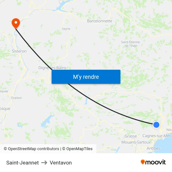 Saint-Jeannet to Ventavon map