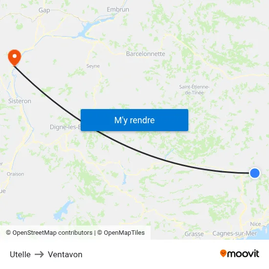 Utelle to Ventavon map