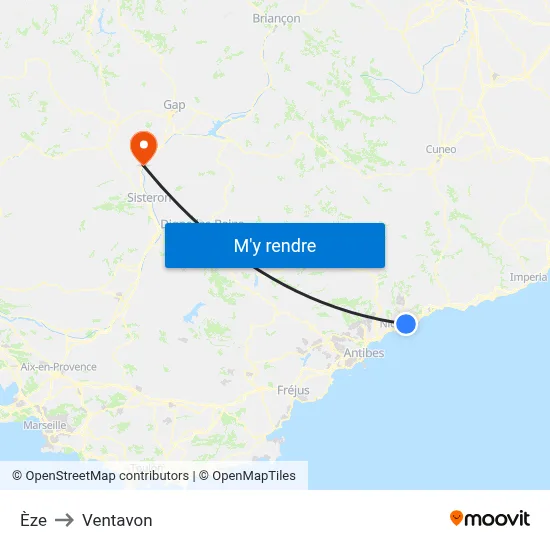 Èze to Ventavon map