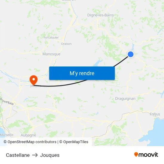 Castellane to Jouques map