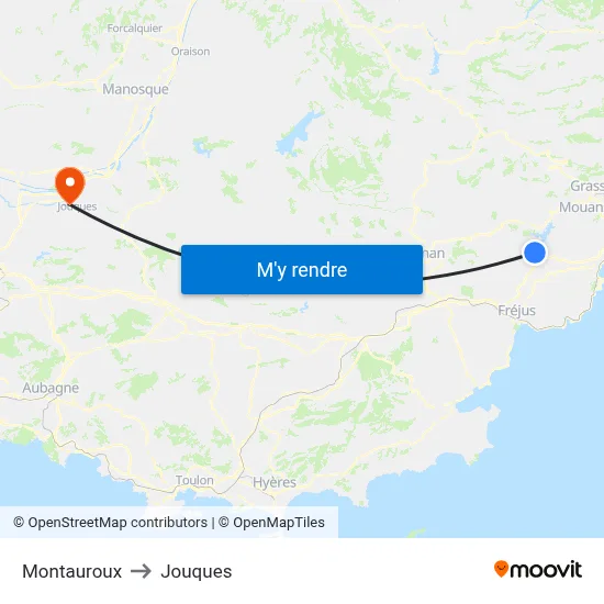 Montauroux to Jouques map