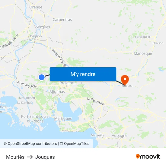 Mouriès to Jouques map