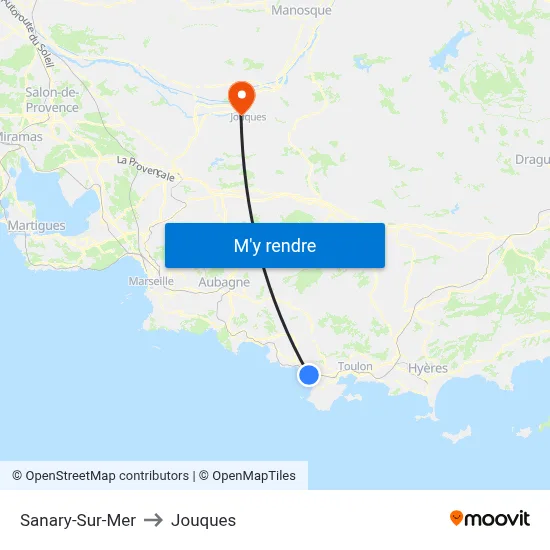 Sanary-Sur-Mer to Jouques map