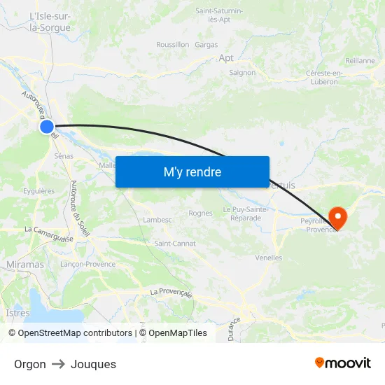 Orgon to Jouques map