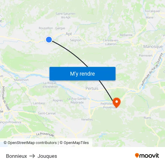 Bonnieux to Jouques map