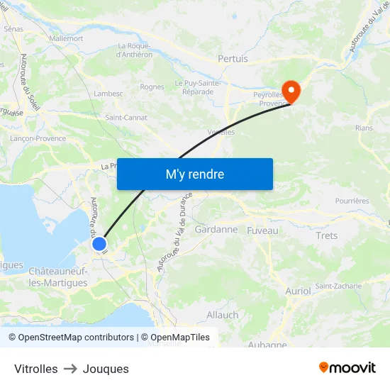 Vitrolles to Jouques map