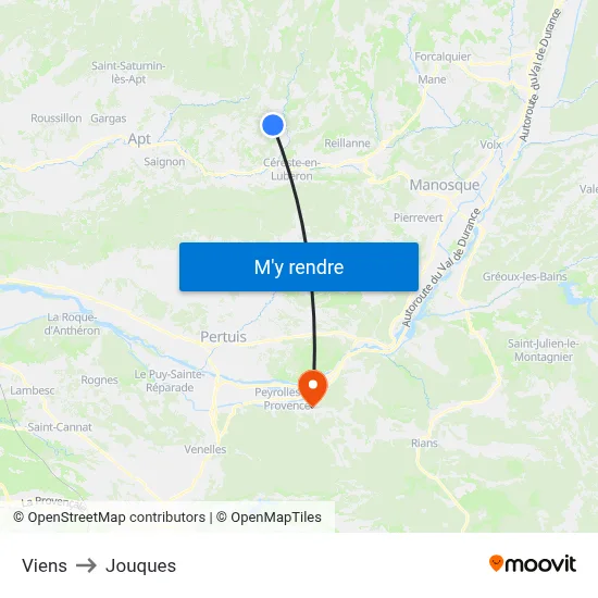 Viens to Jouques map