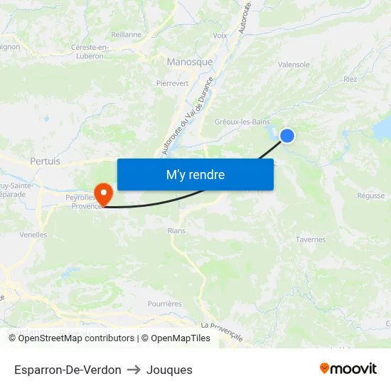 Esparron-De-Verdon to Jouques map